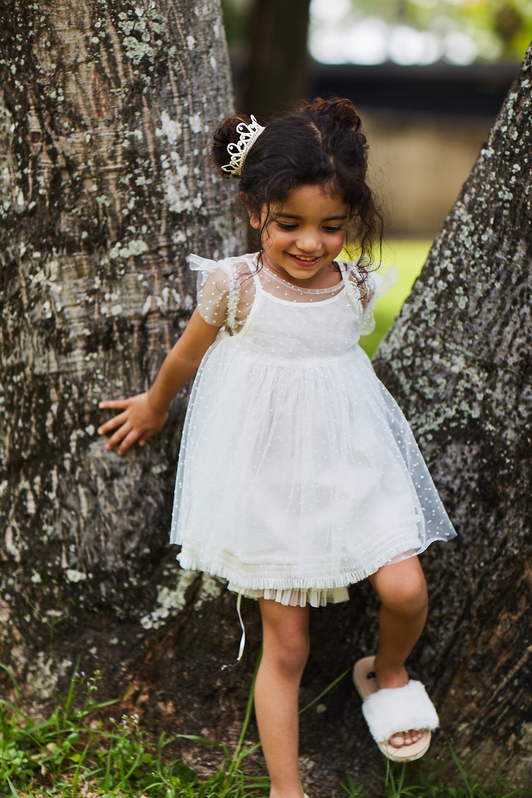 Lena White Dotted Dress